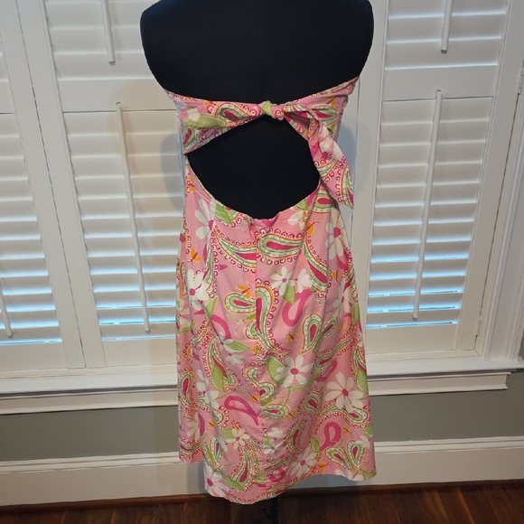 Vintage Lilly Pulitzer Pink and Green  Cheery-O Strapless Dress - Picture 2 of 4
